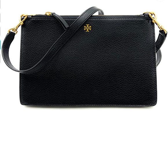 NWT TORY BURCH Double Zip Slim Crossbody Leather Bag BLACK /Gold Tone Hardware - Picture 2 of 14